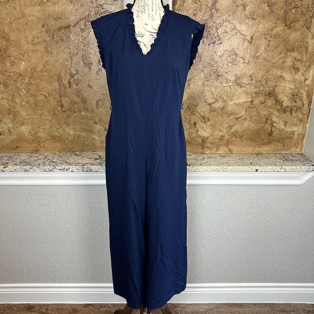 Karl Lagerfeld Paris Jumpsuit Womens 8 Wide Leg Cropped Ruffle Resortwear Blue